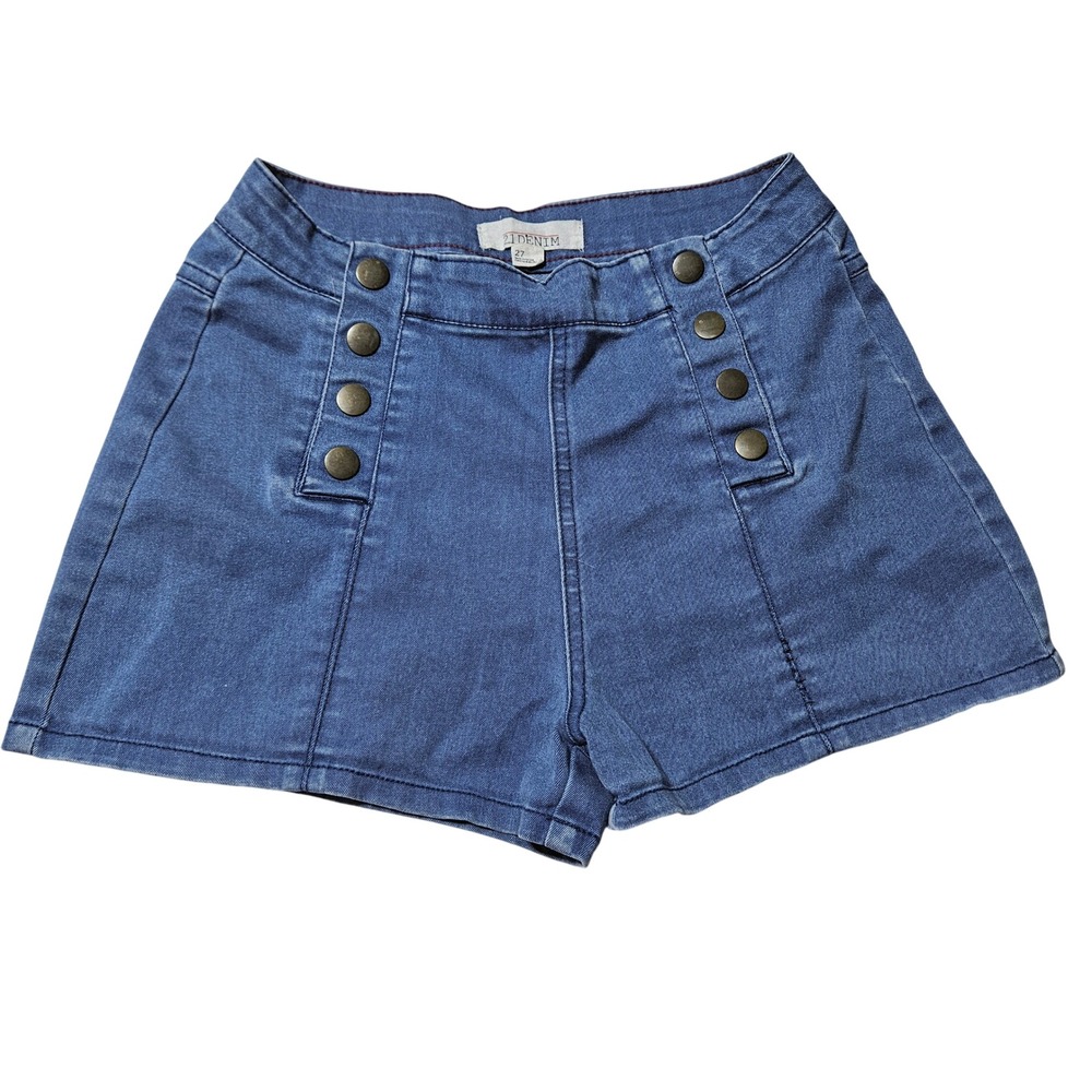 2.1 Denim Blue Sailor Button High Waisted Shorts 27 Nautical Retro Pinup Preppy